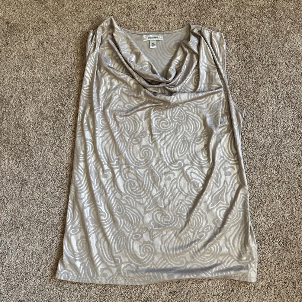 Dressbarn Sleeveless‎ Cowl Neck Top Metallic Print Blouse Party Casual M